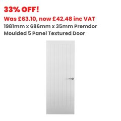 1981mm x 686mm x 35mm Premdor Moulded 5 Panel Textured Vertical Semi-Solid Door