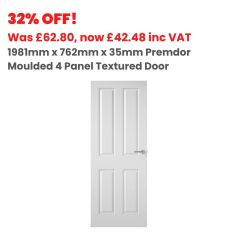 1981mm x 762mm x 35mm Premdor Moulded 4 Panel Textured Semi-Solid Door FSC® Certified