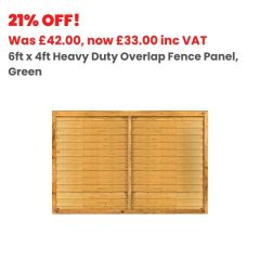 6ft x 4ft Heavy Duty Overlap Fence Panel, Green Treated (1830mm x 1220mm)