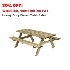 Heavy Duty Picnic Table 1.4m Green Treated to UC3 (PT2) FSC® certified