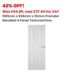1981mm x 838mm x 35mm Premdor Moulded 4 Panel Textured Standard Core Door FSC® Certified