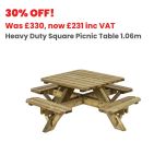 Heavy Duty Square Picnic Table 1.06m Green Treated to UC3 (SPT) FSC® certified